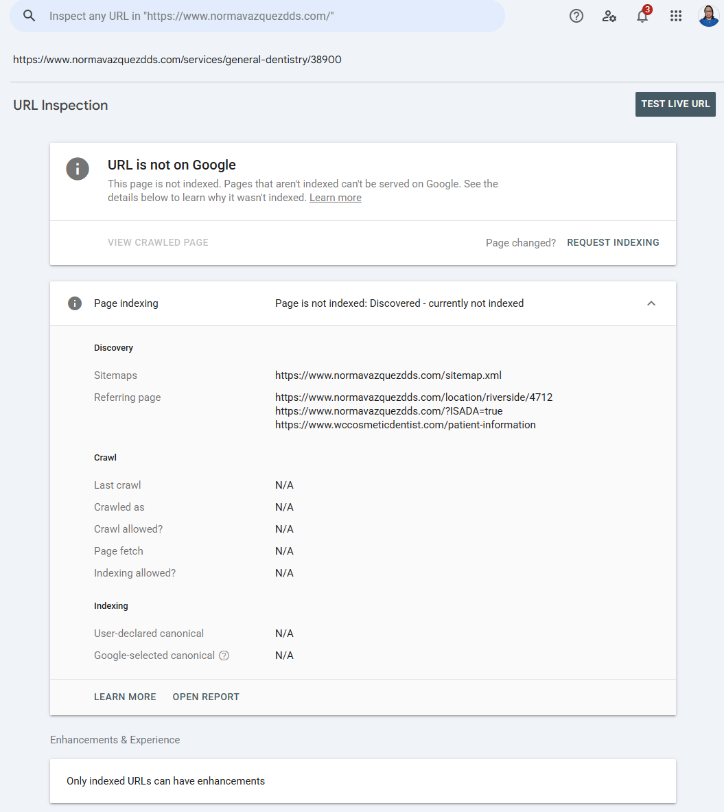 No Index Status Legacy Path
